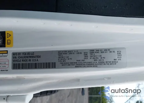 2021 Jeep Wrangler Unlimited Sport S 4X4 from USA, damaged, VIN 1C4HJXDN7MW647934